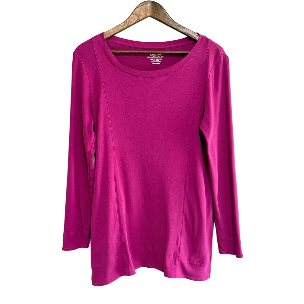 Chicos Pima Cotton Tunic Top Pockets Ultimate Tee Knit Casual Comfort 0/Small